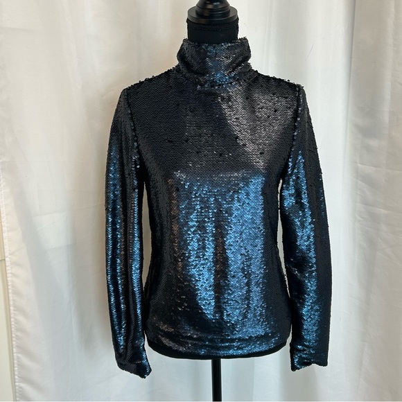 SIMONS Icone Matte blue Sequin high neck long sleeve top Sz S - Picture 13 of 13